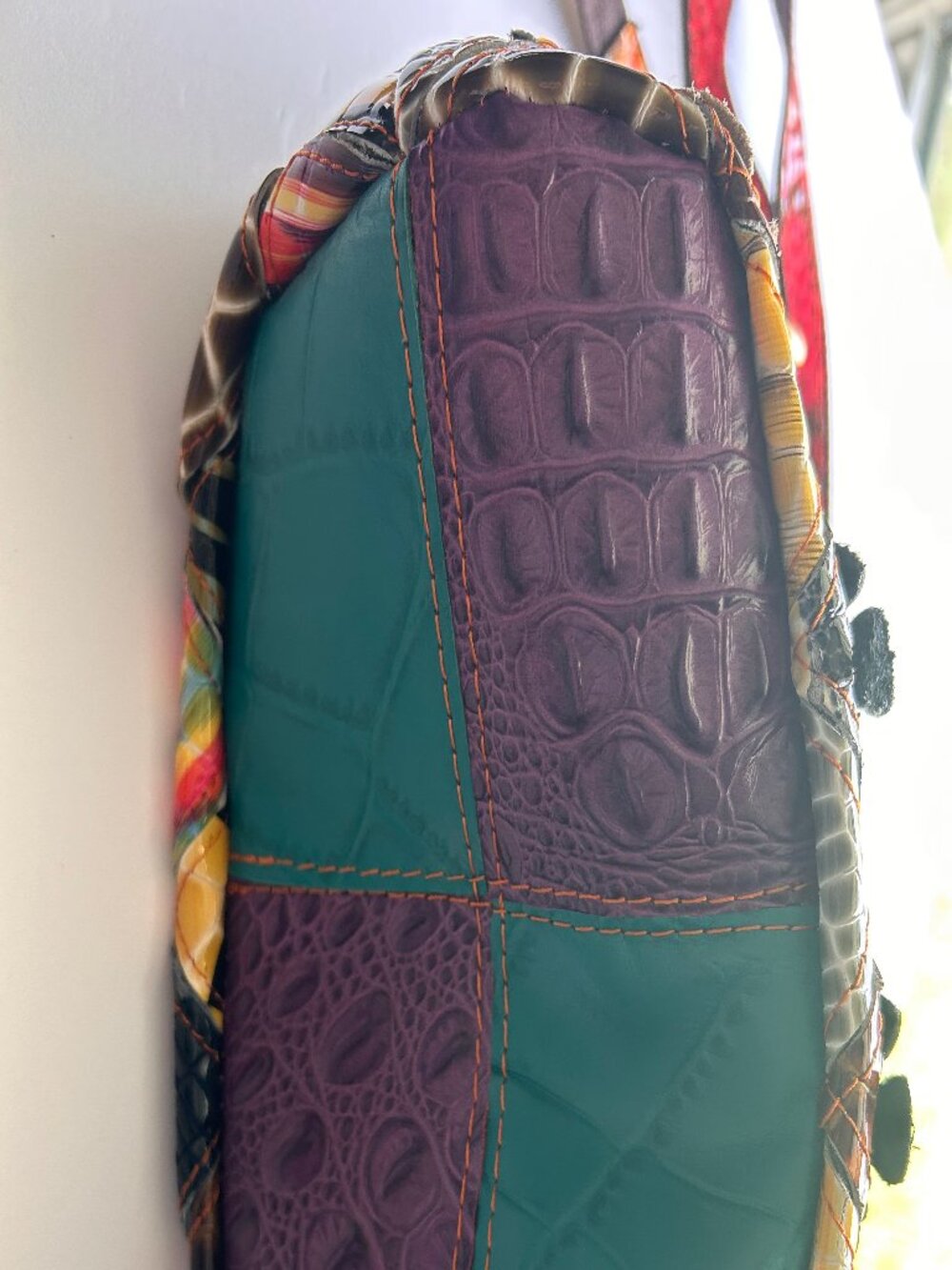 Boho Patchwork Floral Embossed Crossbody Bag | 3D Appliqué Flowers w/Rhinestone - Picture 5 of 15